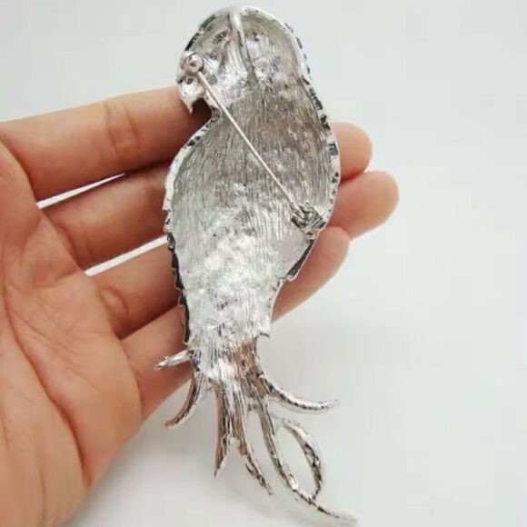New Retro Rhinestone Parrot Silver Brooch Women Casual Crystal Jacket Scarf Lape - Picture 4 of 7